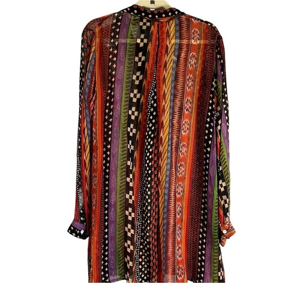 Rene Derhy Vintage Sheer Tribal Print Tunic Top Boho Half Button Front Sz L - Picture 5 of 11